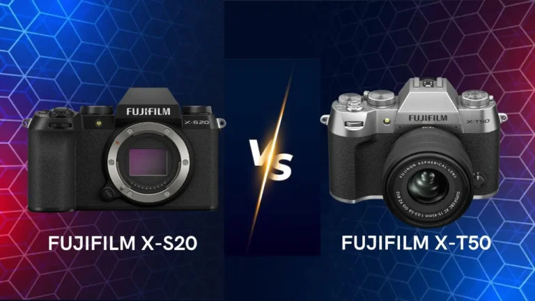 Fujifilm X-S20 vs X-T50 mirrorless camera side by side comparison
