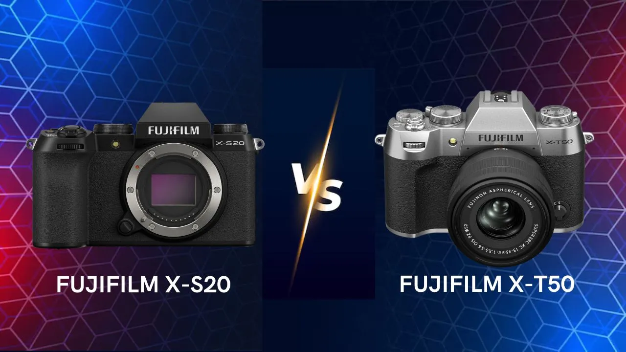 Fujifilm X-S20 vs X-T50 mirrorless camera side by side comparison