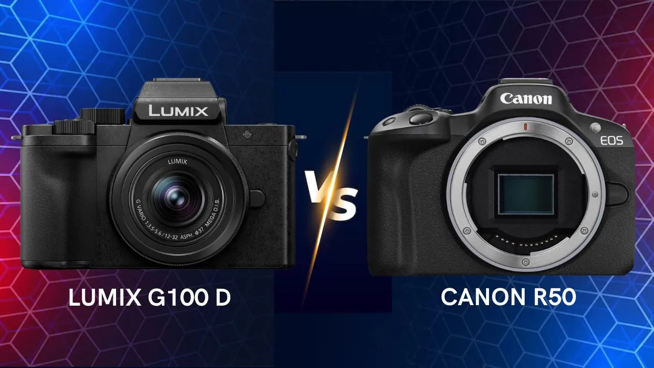 Panasonic Lumix G100D vs Canon R50 mirrorless camera side by side comparison